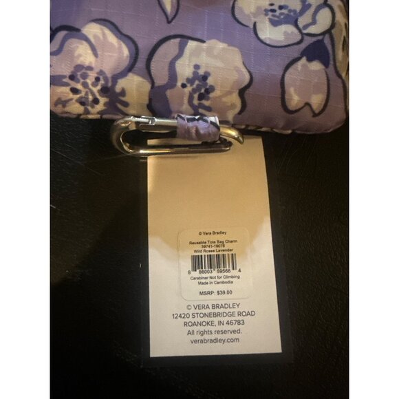 Vera Bradley Reusable Tote Bag Key Clip With Carabiner Lavender Floral Pattern - Picture 4 of 4